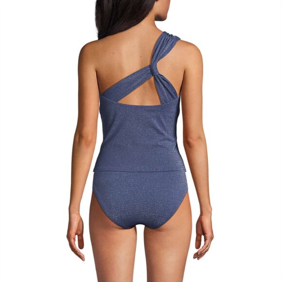 Lands’ End Shine Shirred One Shoulder Tankini Swimsuit Top - Size: 2 Long - NWT - Picture 3 of 10